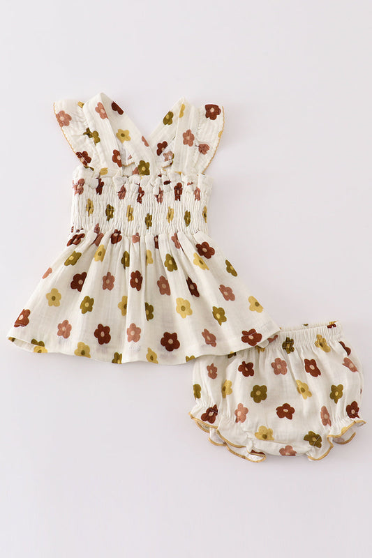 Organic Muslin Floral Smocked Baby Set