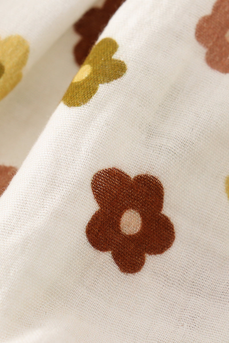 Organic Muslin Floral Smocked Girl Bubble