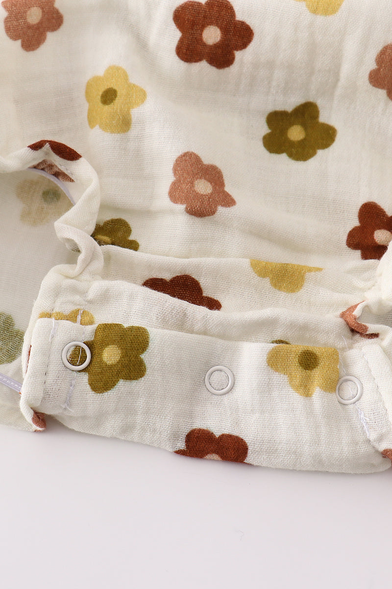 Organic Muslin Floral Smocked Girl Bubble