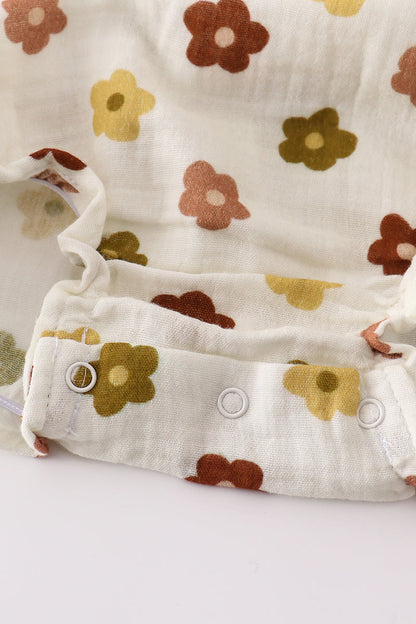 Organic Muslin Floral Smocked Girl Bubble