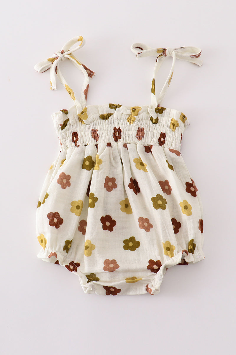 Organic Muslin Floral Smocked Girl Bubble