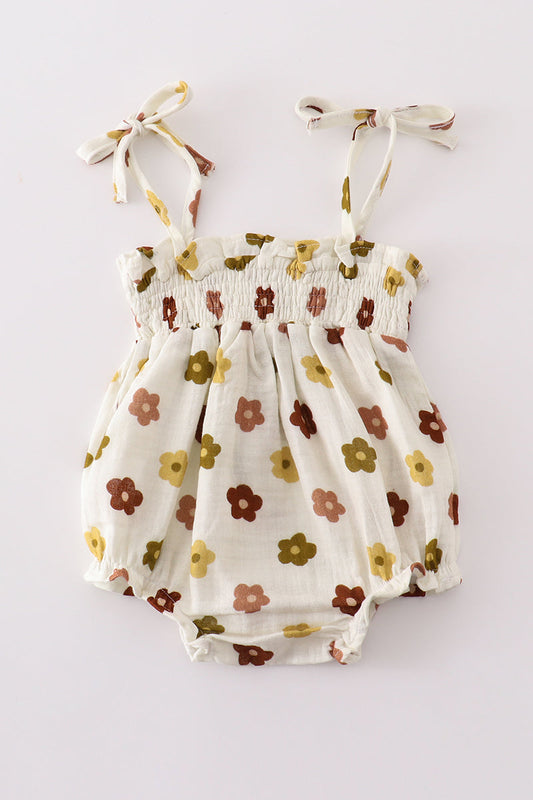 Organic Muslin Floral Smocked Girl Bubble