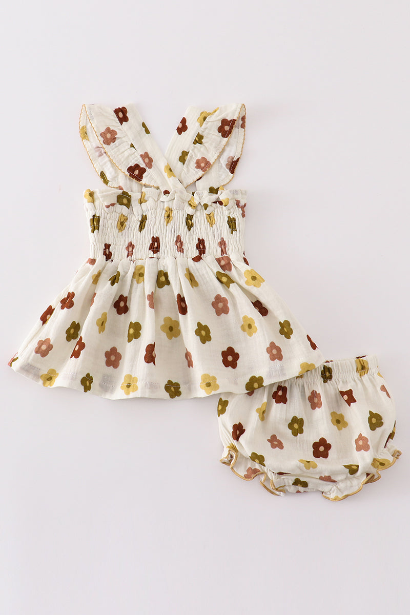 Organic Muslin Floral Smocked Baby Set