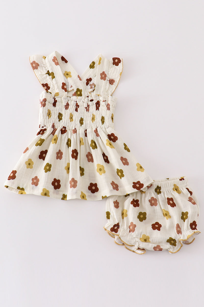 Organic Muslin Floral Smocked Baby Set