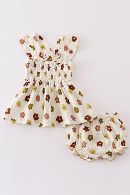 Organic Muslin Floral Smocked Baby Set