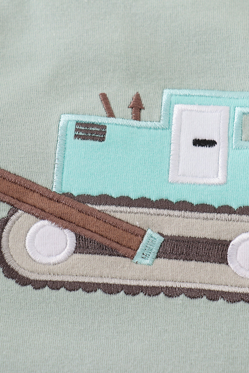 Green Excavator Applique Boy bubble