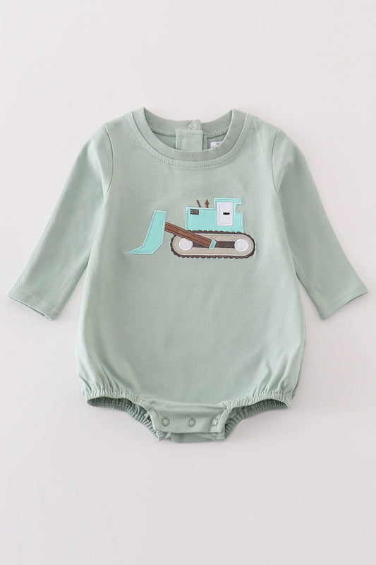 Green Excavator Applique Boy bubble