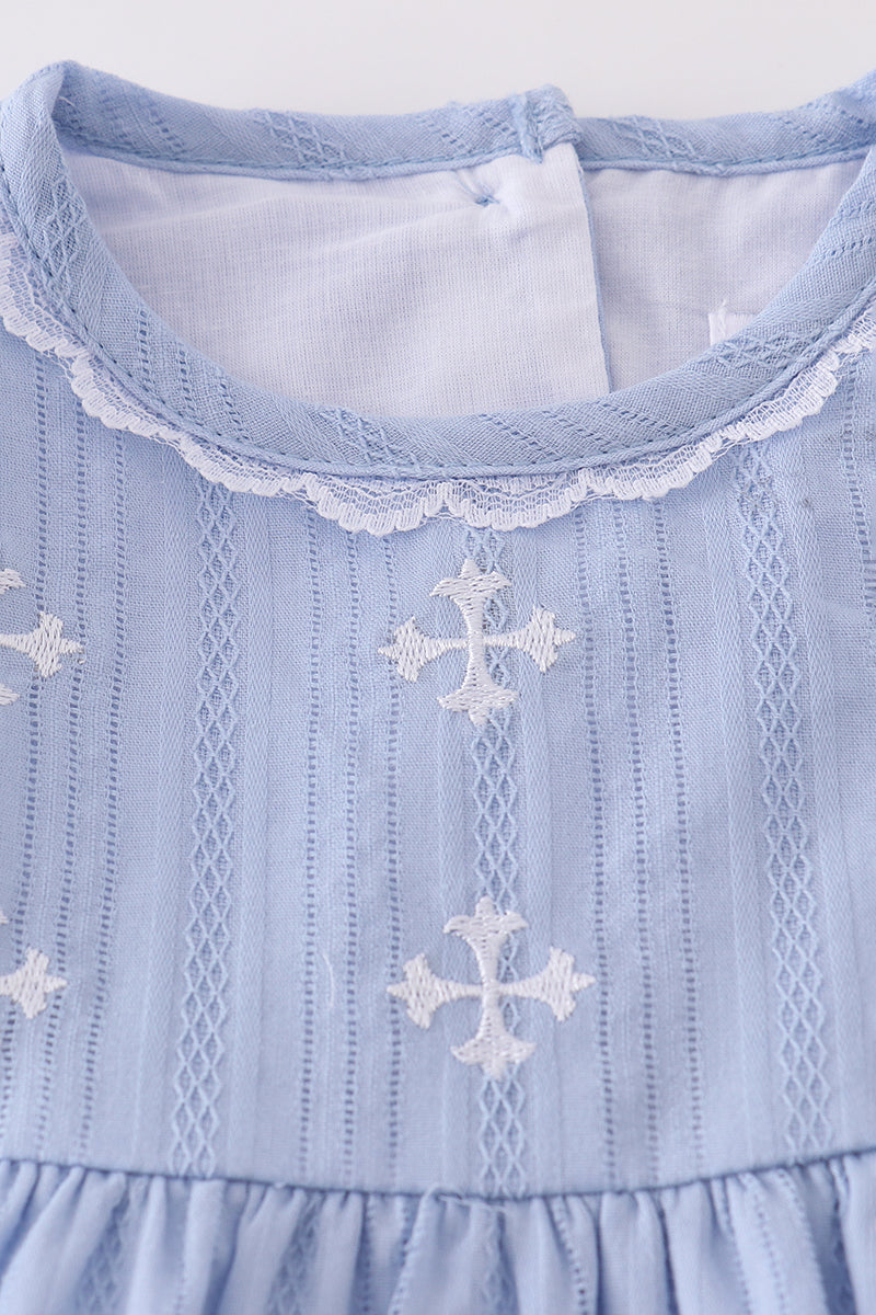 Blue Embroidery Romper Set