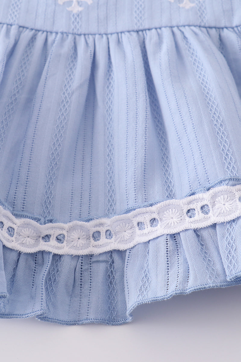 Blue Embroidery Romper Set