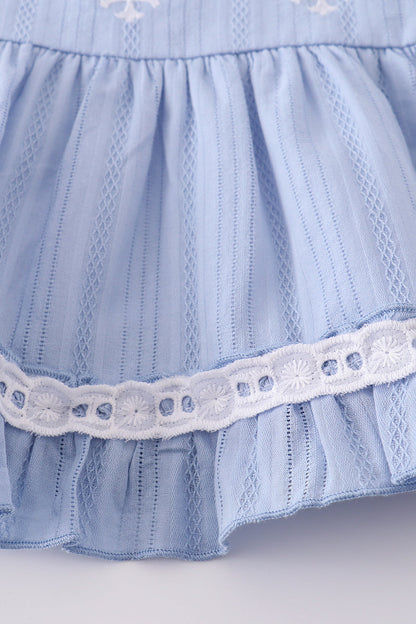 Blue Embroidery Romper Set