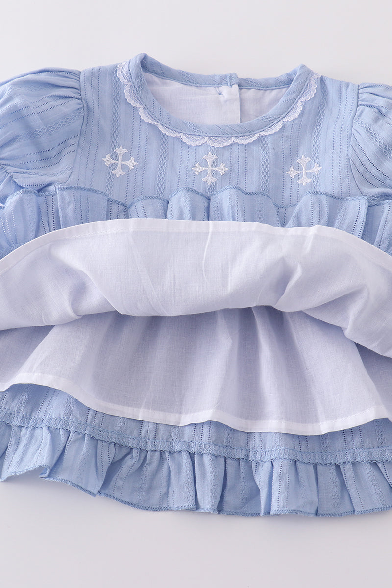 Blue Embroidery Romper Set