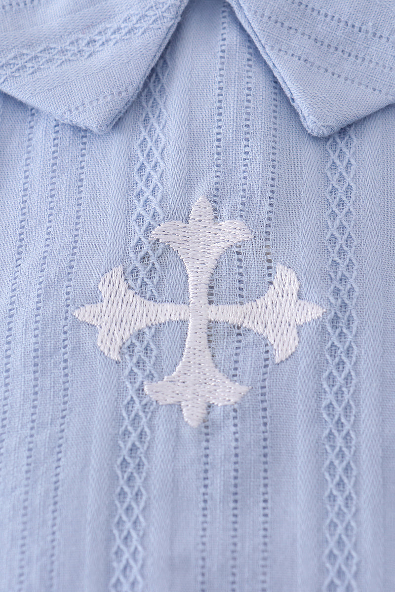 Blue Embroidery Romper
