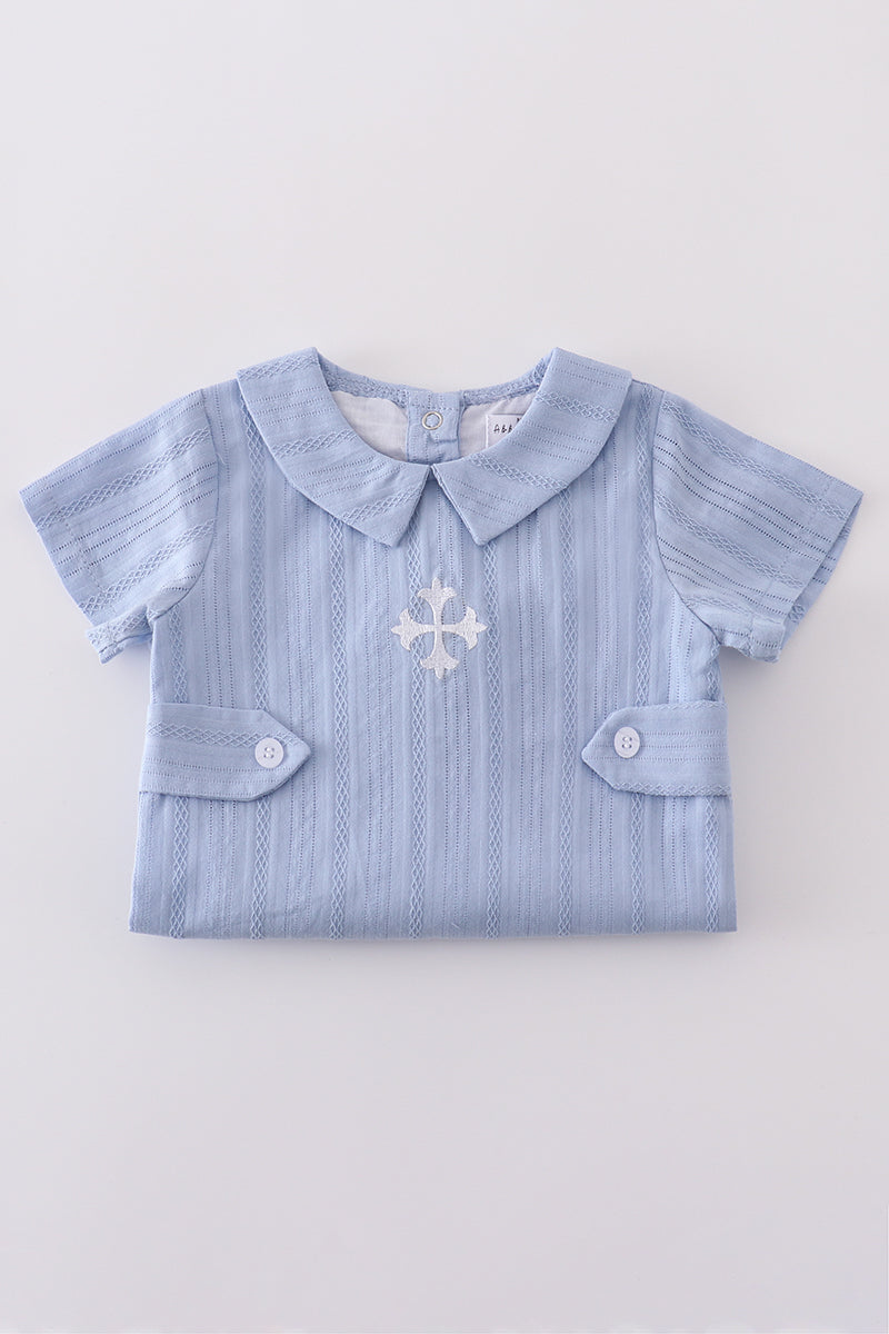Blue Embroidery Romper