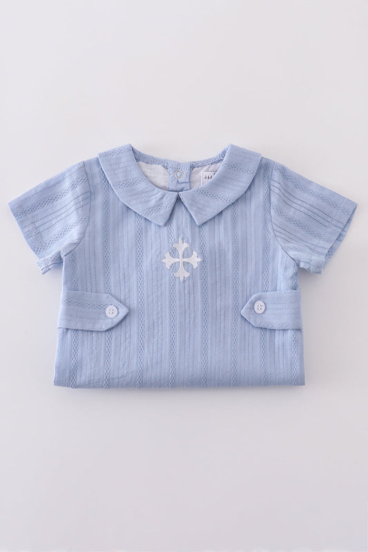 Blue Embroidery Romper