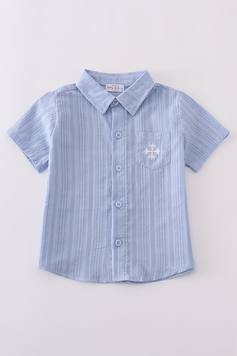 Blue Embroidery Boys Shirt