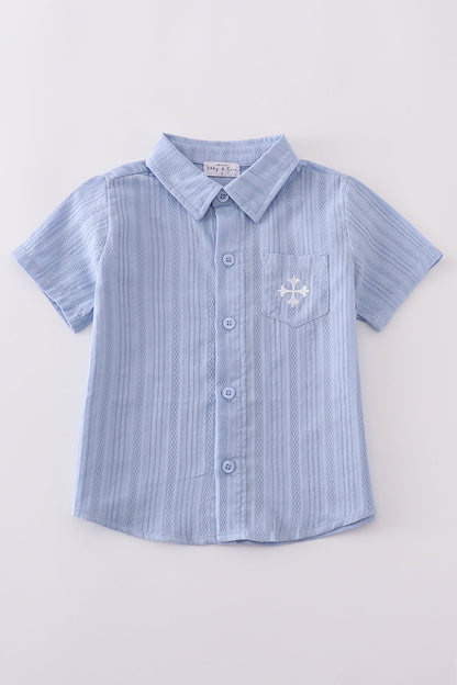 Blue Embroidery Boys Shirt