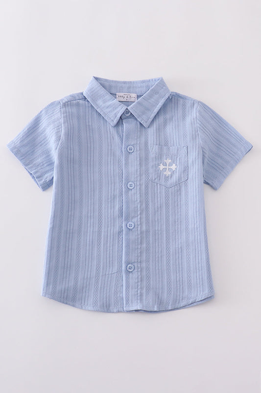 Blue Embroidery Boys Shirt