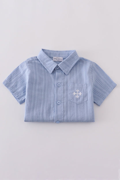 Blue Embroidery Boys Shirt
