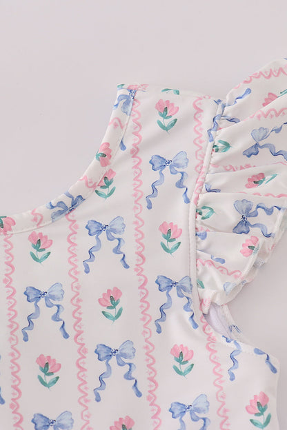 Bow floral lace ruffle leotard