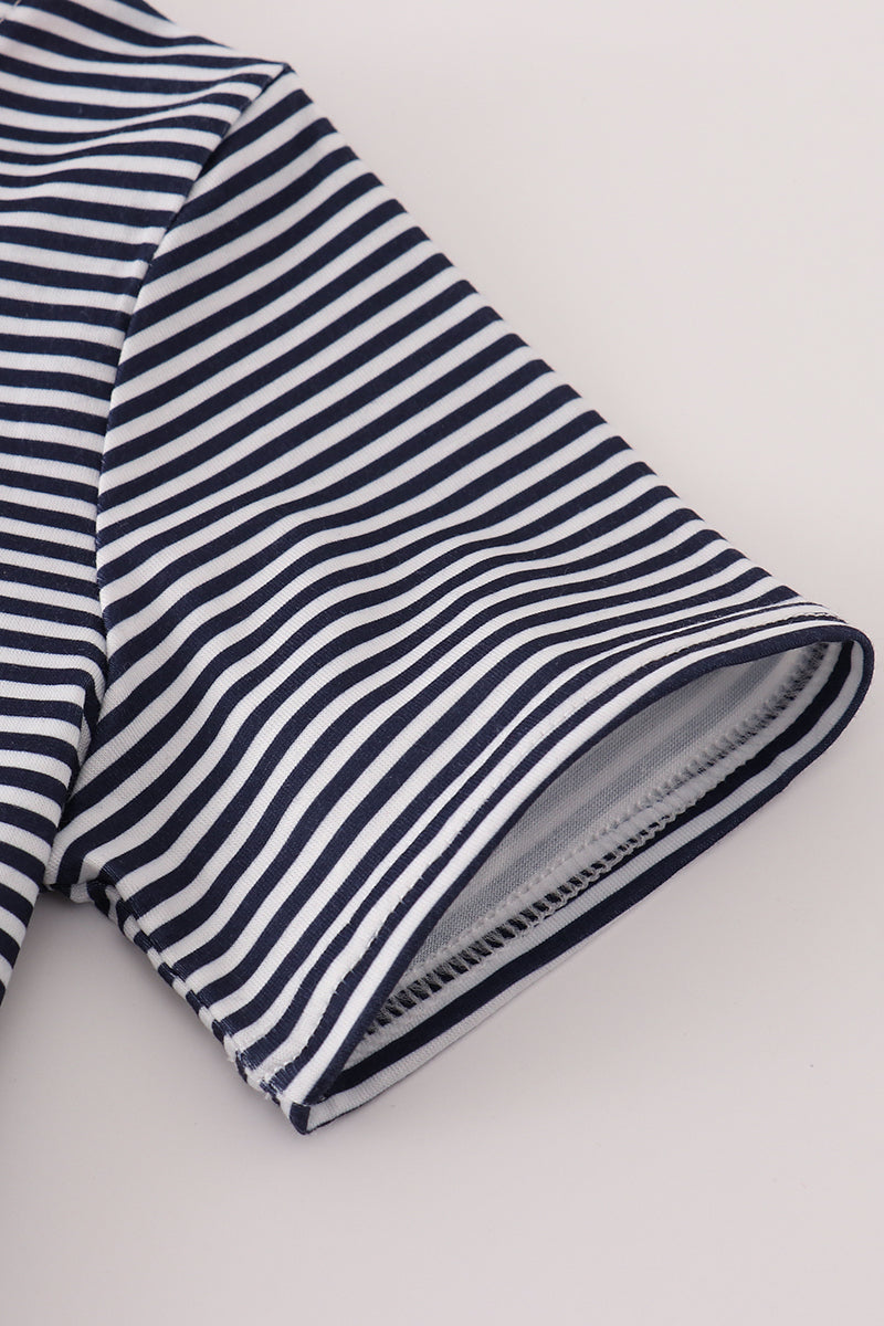 Navy Stripe Racing Car Embroidery Top