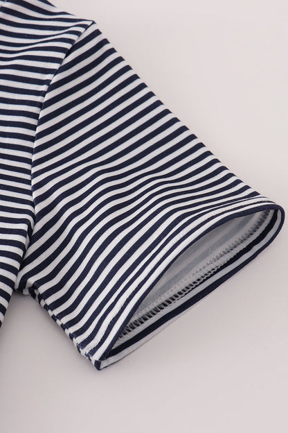 Navy Stripe Racing Car Embroidery Top