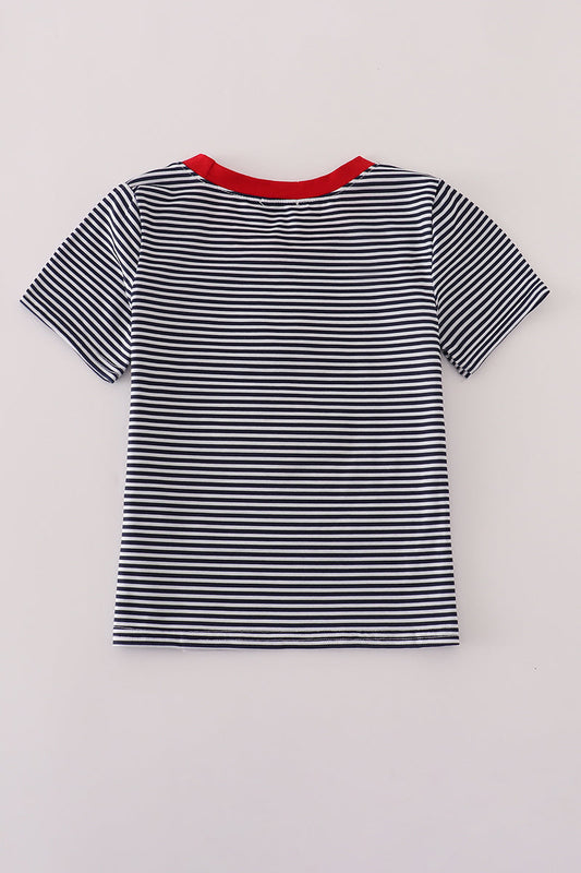 Navy Stripe Racing Car Embroidery Top